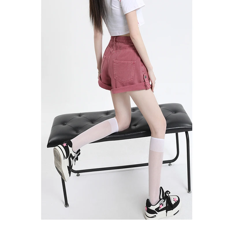 2023 Denim Shorts Women's Pink Black High Street Versatile Fashion Trend Summer High Waist Spicy Girl A-line