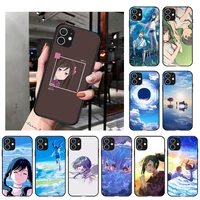 weathering with you anime soft black matte phone case for iphone 13 12 11 pro xs max x xr 7 8 6 6s plus 12 13 mini se 2020 cover