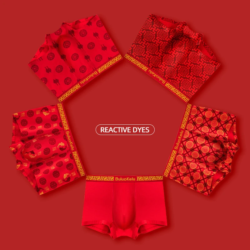 Men Underwear Boxer Breathable Youngster Undies Soft Cotton Knickers Homme Underpant Adolescent Red Panties New Year Gift 4Pcs