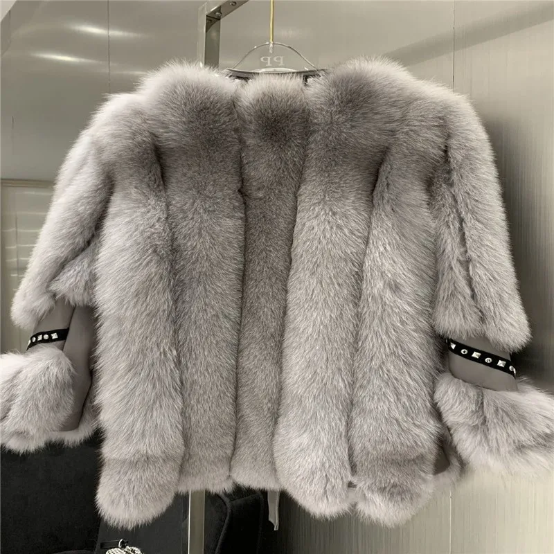 2022 Winter New natural fox fur coat warm thickening medium long real fox fur jacket luxury slim real fur coat women