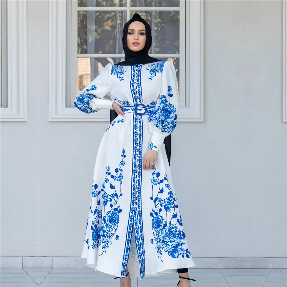 

Floral Pattern Belted Dress Turkey Muslim Women Fashion Hijab Islamic Clothing Dubai Pakistani Middle East Abaya Arabic Vestido