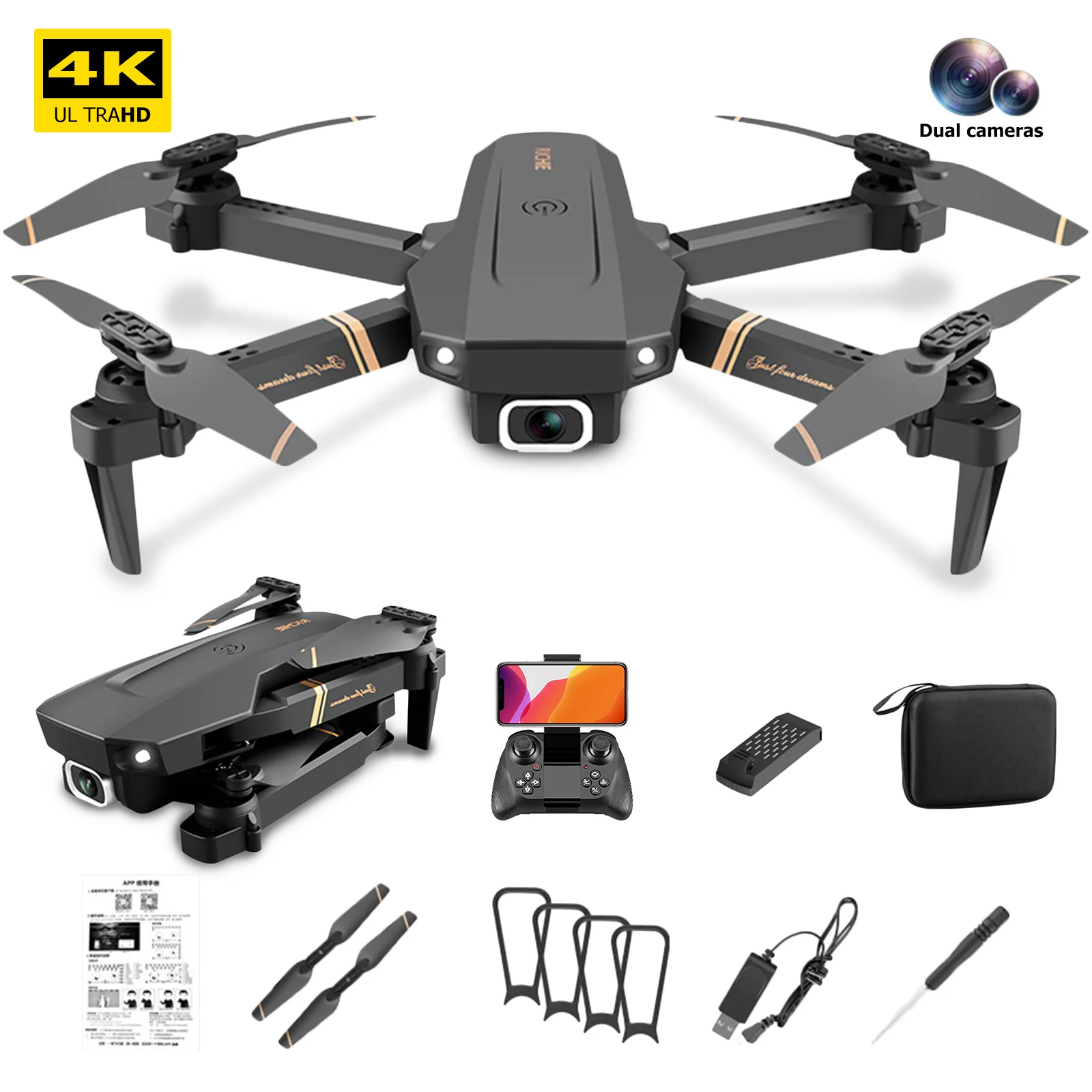 

Дрон WLtoys 4дрк V4 4K HD с широкоугольной камерой, складные Квадрокоптеры с 6-канальным 3D флип-удерживанием высоты, для взрослых и детей, подарки