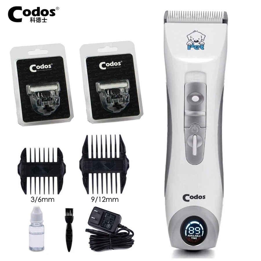 

Professional Codos CP9600 Pet Electric Shaver LCD Display Dog Trimmer Grooming Haircut Machine Silver Rechargeable Dog Clipper