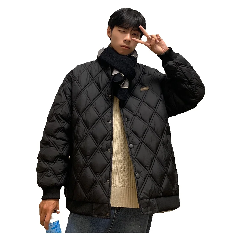 Winter Jacket Men Warm Fashion 4 Colors Casual Thickened Plaid Baseball Uniform Coat Men Korean Loose Short Coat Mens Parker