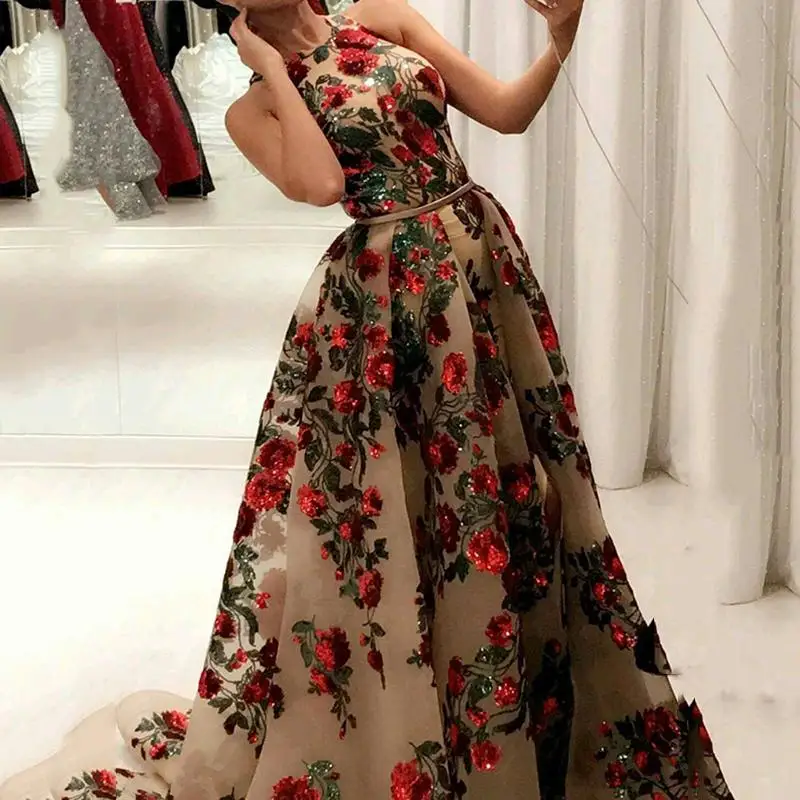 2023 New Style Women's Evening Full Dress Fashion Sleeveless Sequins Full Dresses For Women Bridesmaid Dress