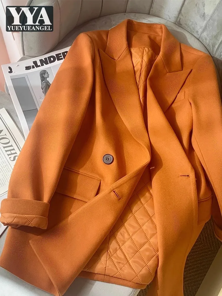 Женский двубортный блейзер из смешанной шерсти свободная Осенняя офисная куртка