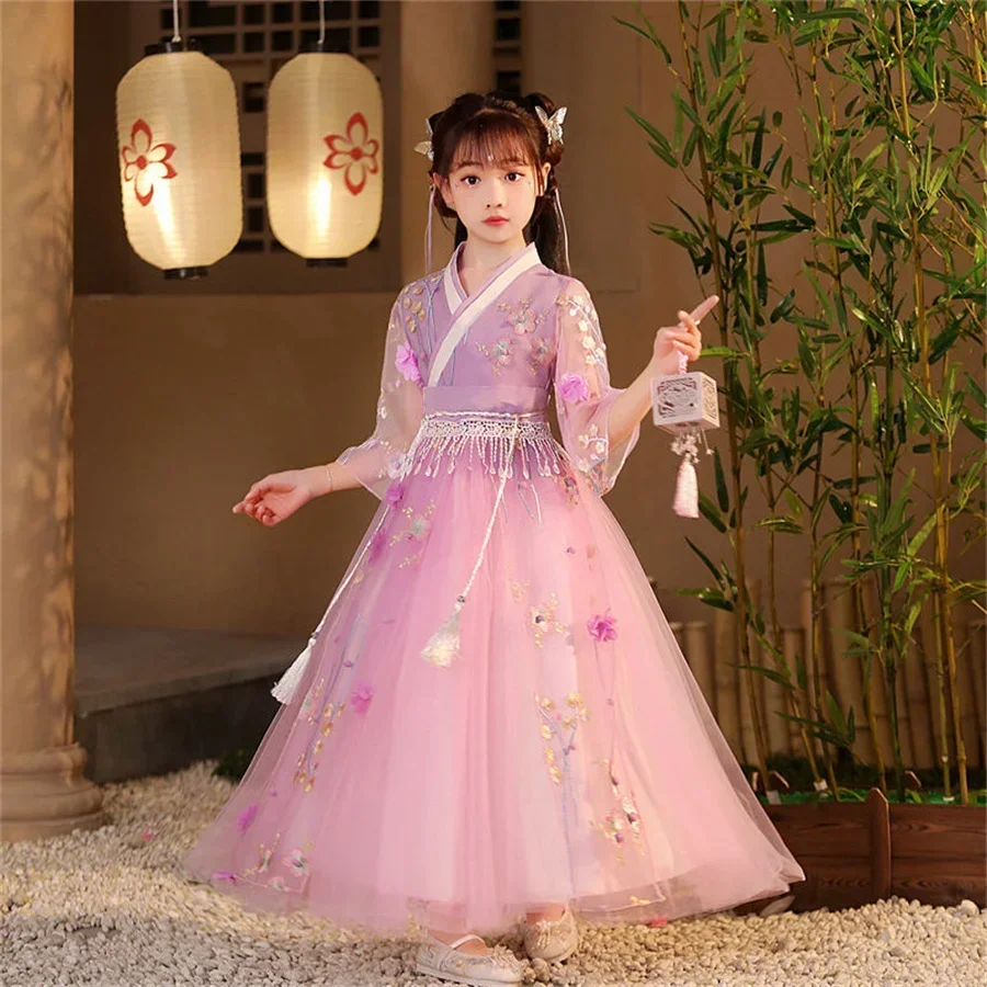 Hanfu estilo chino para niña плаdo antiguo superhada falda Coreana manga larga paraembali y verano novedad