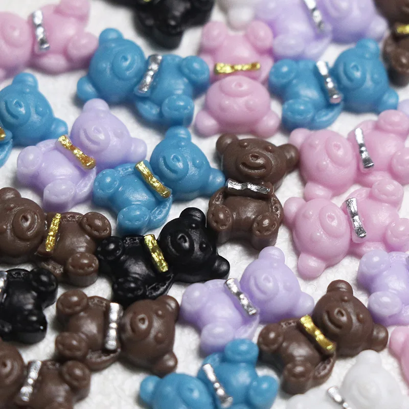 

50Pcs Cute Bear Nail Art Resin Charms 10x7mm Bears With Gold/Silver Ties Shaped Designer Charms Jewelry For Nail Supplies