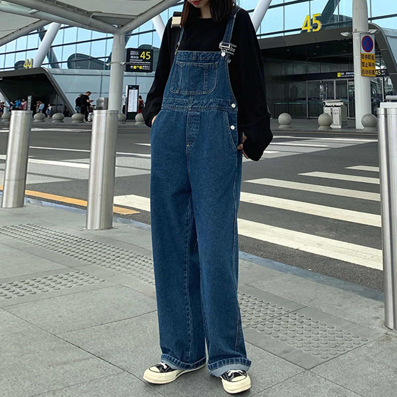 

Vintage Denim Jumpsuits Women Summer 2023 Korean Style Pants Loose Wide Leg Jumpsuits Tide Casual All Match Women Jeans
