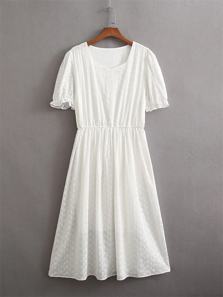 

MESTTRAF Sexy Design 2022 Women With Lined White Fitted Mini Dress Retro Round Neck Short Sleeve Dresses Vestidos