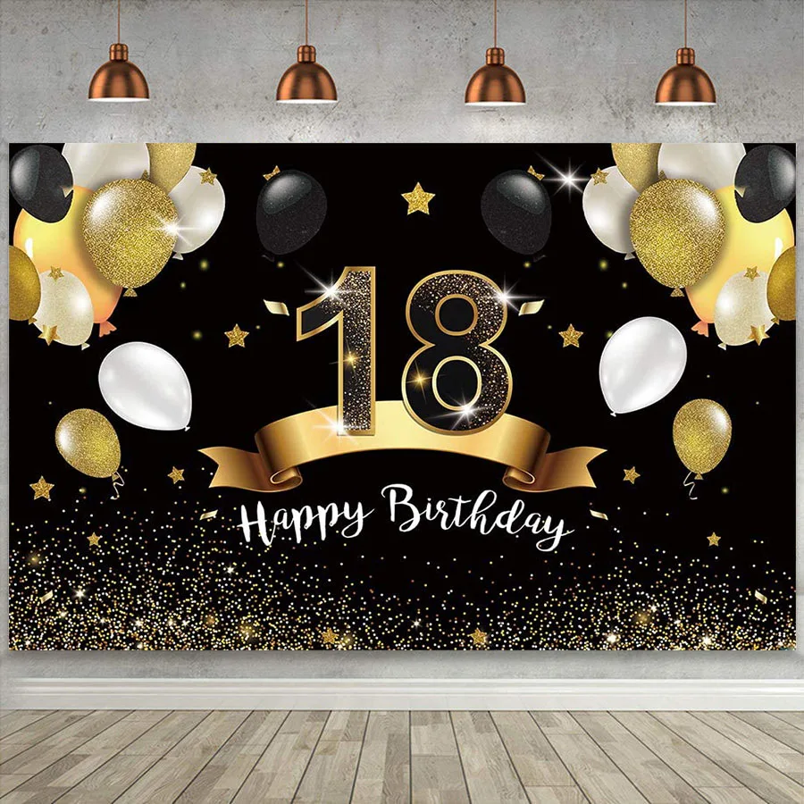 

Happy 18th Birthday Black Gold Party Decor Poster for Women Men 18 Years Old Anniversary Photo Backdrop Background Cake Banner