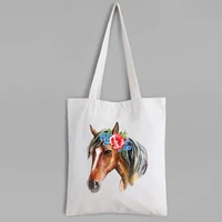 watercolor horse clipart with flowers canvas tote bag horse art cute bags eco friendly animal prints reusable bag designer