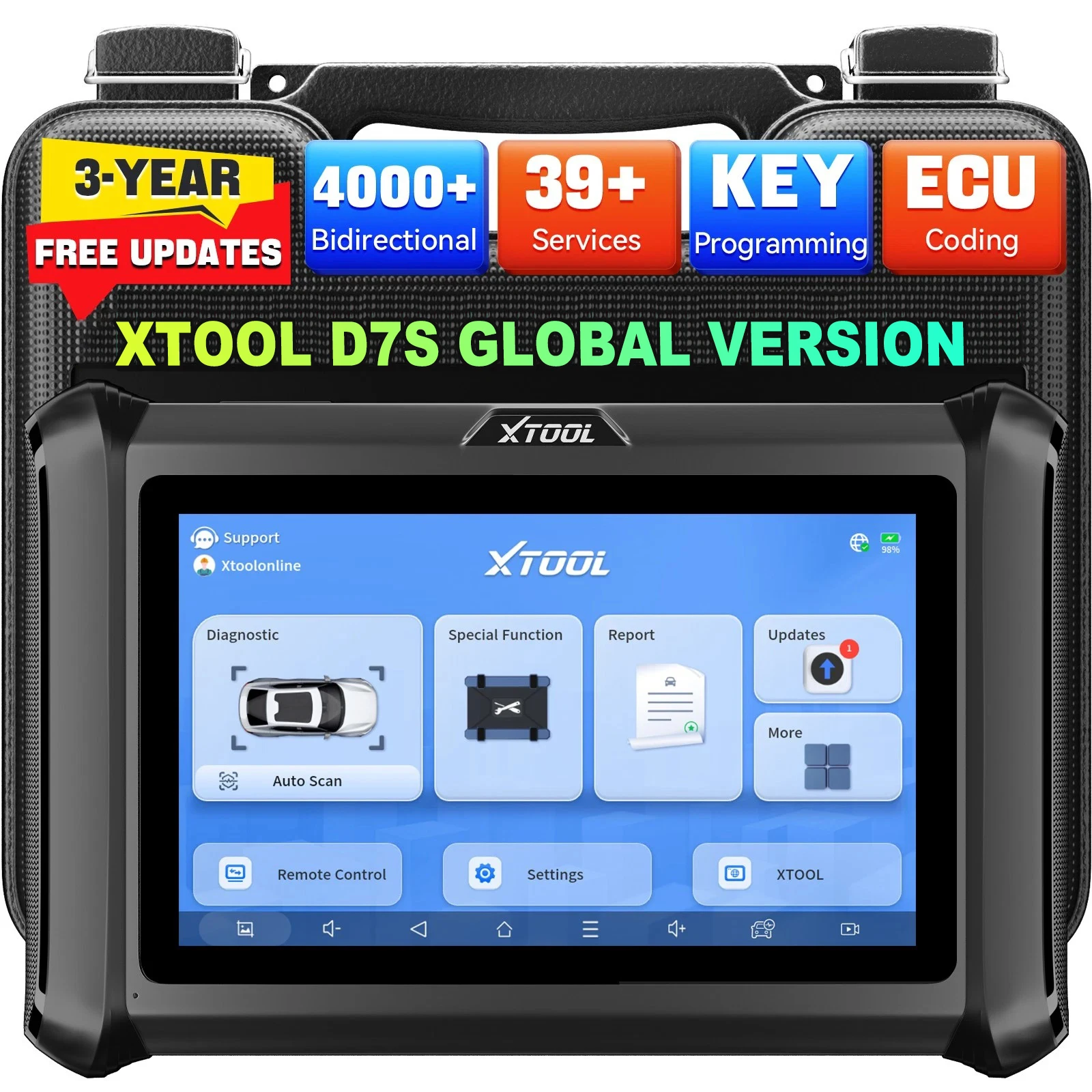 Фото Диагностический сканер XTOOL D7S для автомобилей (OBD2) с двунаправленным программированием ЭБУ и IMMO, программатор ключей, для диагностики автомобилей, модель 2026 года, со склада в США №1