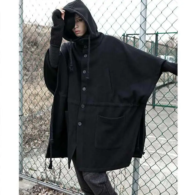 

2022 Men's woollen coat autumn/winter Korean version of bat hooded cape men's medium and long woolen coat cape trend