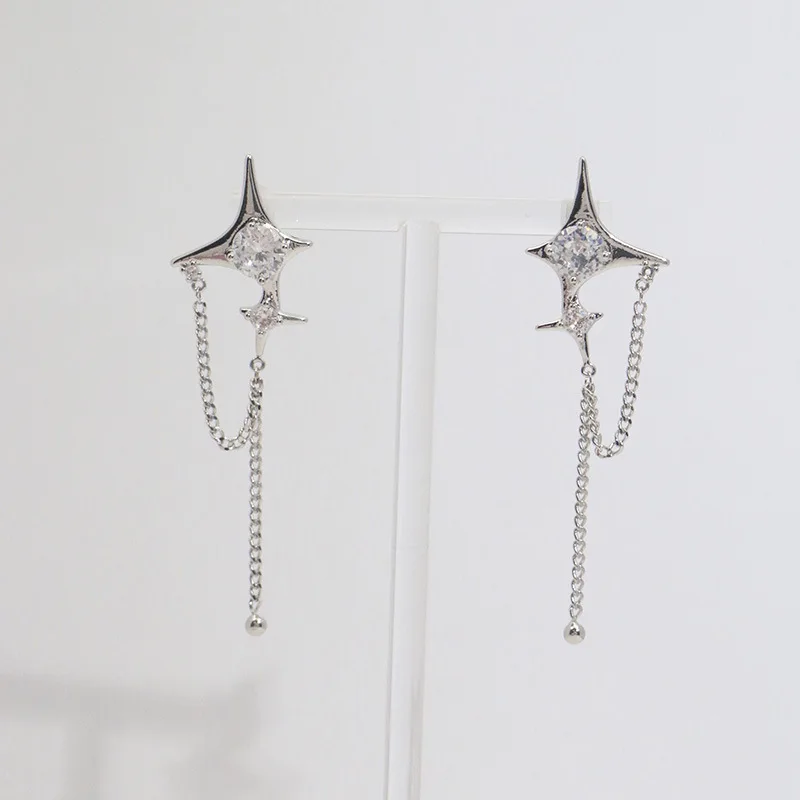 

925 Silver pin unique zircon Star Awn earrings Female 2022 new personalized fringe chain stud trend earrings for women