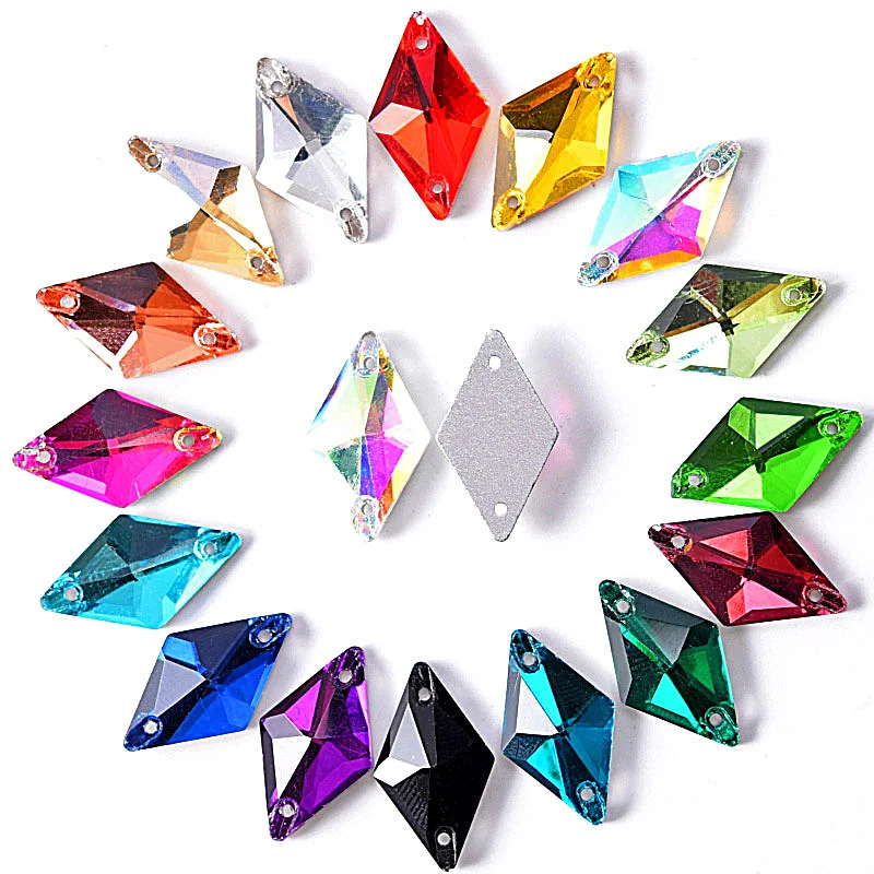 

11x19mm Rhombus Sew On Rhinestone Colorful Crystal AB Flatback Sewing stone стразы Glass Strass With 2holes Wedding Dress