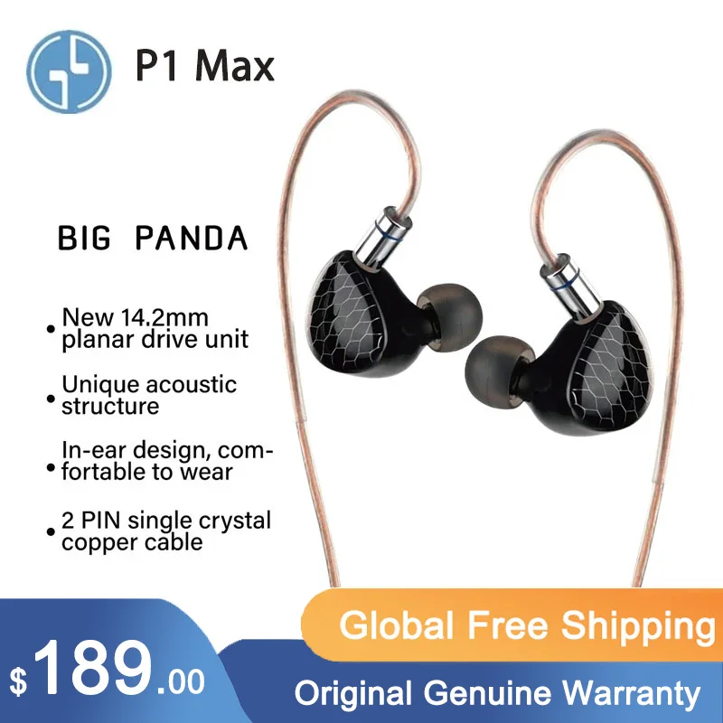 

TINHIFI P1 MAX BIG PANDA 14.2mm Planar-Diaphragm Driver HiFi in-Ear Earphones 2PIN Detachable Cable Comfortable to Wear p1 p2