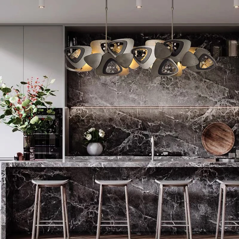 

Modern retro metal art LED chandelier living room creative long hanging lamp restaurant bar cafe crystal luxury chandelier