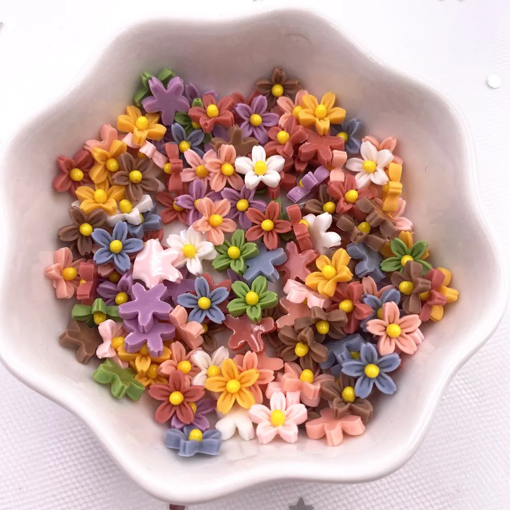 100Pcs 8mm Resin 3D Colorful Mini Flower Gems Flatback Figurines Scrapbook Wedding Applique  Nail Art Decor Crafts  OL560