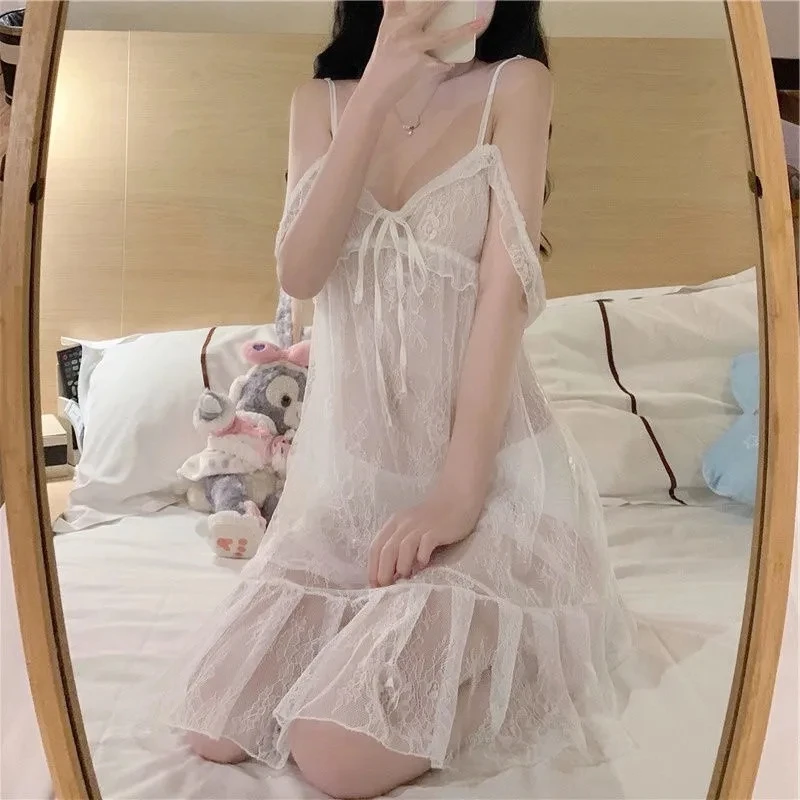 Sexy Lace Satin Sleepwear Women Lingerie Pajamas Set Babydoll Sexy Clothing Hot Dresses Exotic Plus Size Women Night Dress