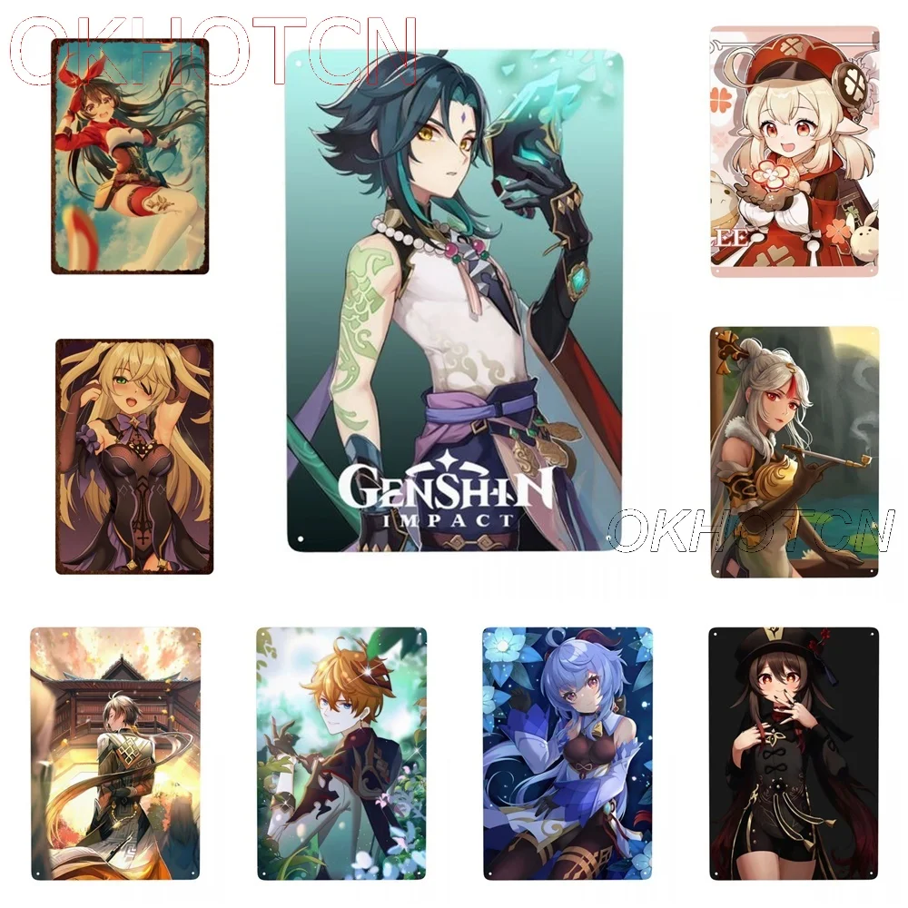 

Genshin Impact Metal Tin Sign Game Video Print Tin Posters Metal Sign Plates Pub Bar Man Cave Sign Metal Plaques Home Decor