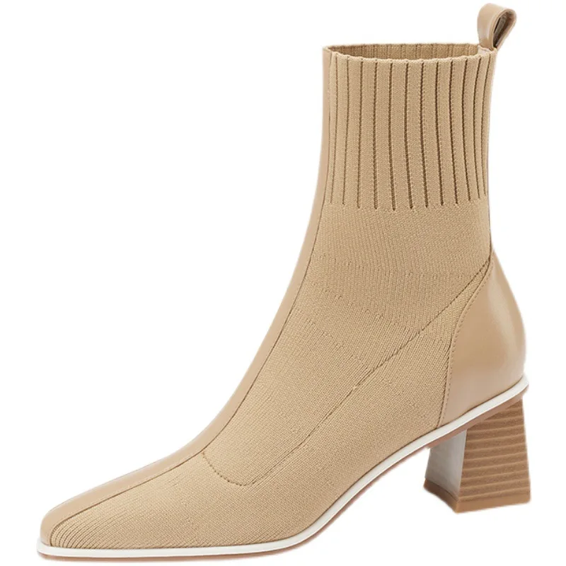 Women Fashion Boots  Thick Heel High s  Pointed Mesh Breathable  Comfortable    ed  Non Slip Warm