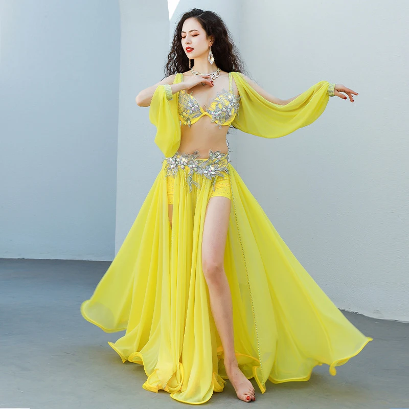 

Belly Dance Suit Diamond-Studded Bra Split Big Swing Skirt Performance Clothes High-End Competition Clothing Set Female Adult