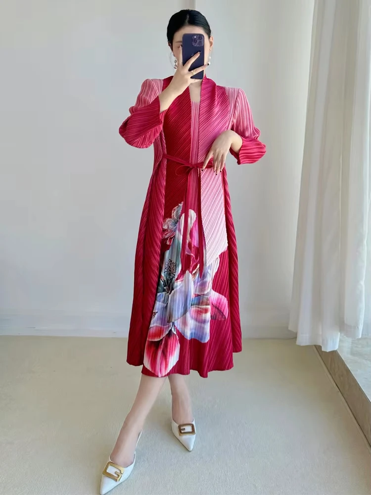 EGRM модное плиссированное платье с градиентным цветным принтом стильный пояс