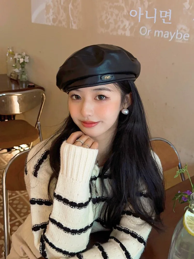 Черный берет женский осенне-зимний новый большой по окружности головы из