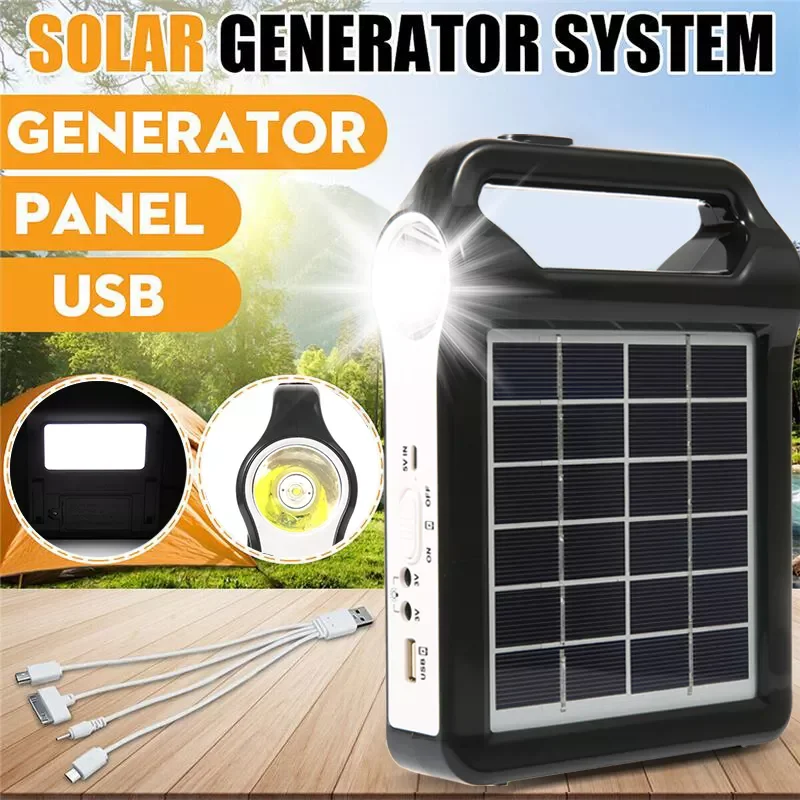 

NEW2023 Portable 6V Rechargeable Solar Panel Storage Generator System USB Charger With Lamp Lighting Home Solar Energy System K