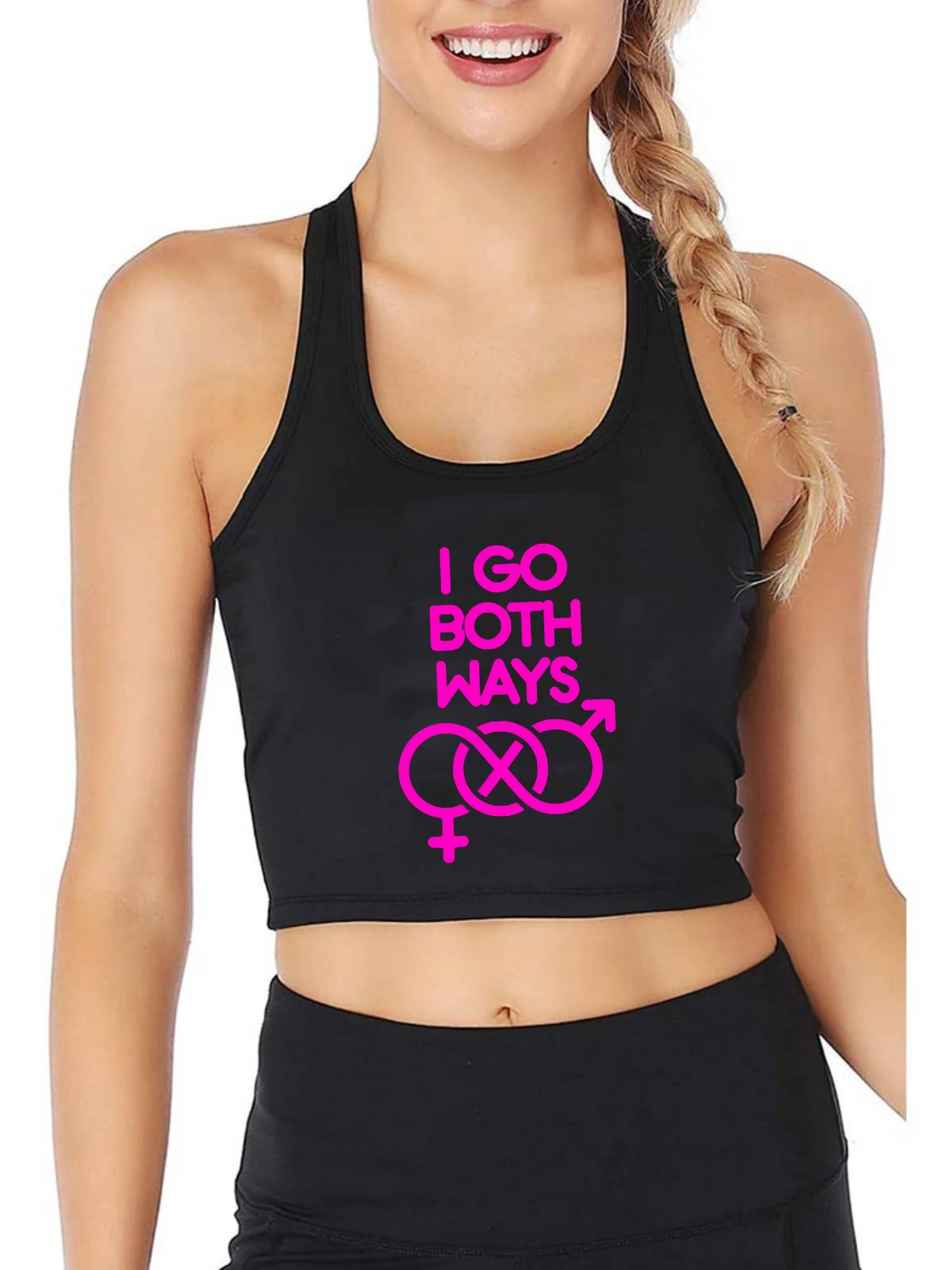 

I Go Both Ways Design Sexy Slim Fit Crop Top Bisexual Humorous Flirtation Style Tank Tops LGBT Casual Fitness Camisole