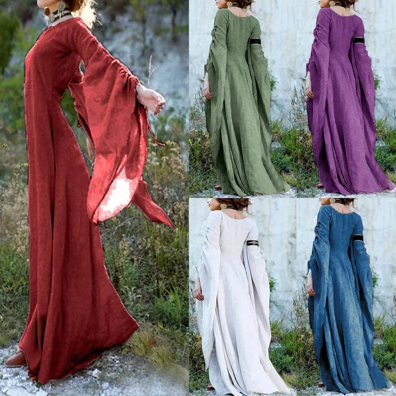 Women's Dress Renaissance Floor Length Dress Chemise Dress Garb Costume Long Sleeve Medieval Gothic Dress Gow Cosplay Costume