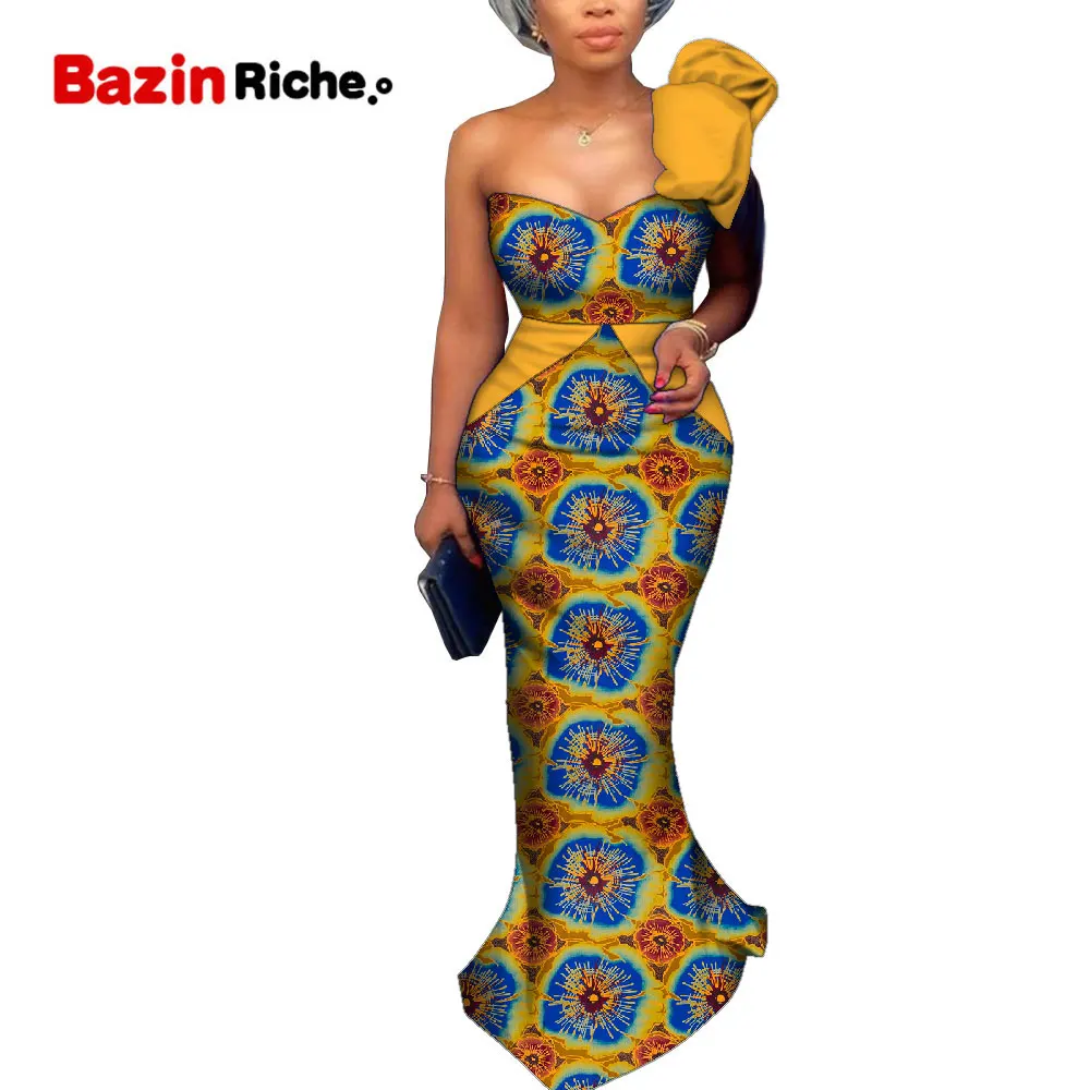 

African Clothes for Women Elegant Wedding Popular Strapless Ankara Dashiki Printed Party Prom Dress Robes Birthday Event WY9697