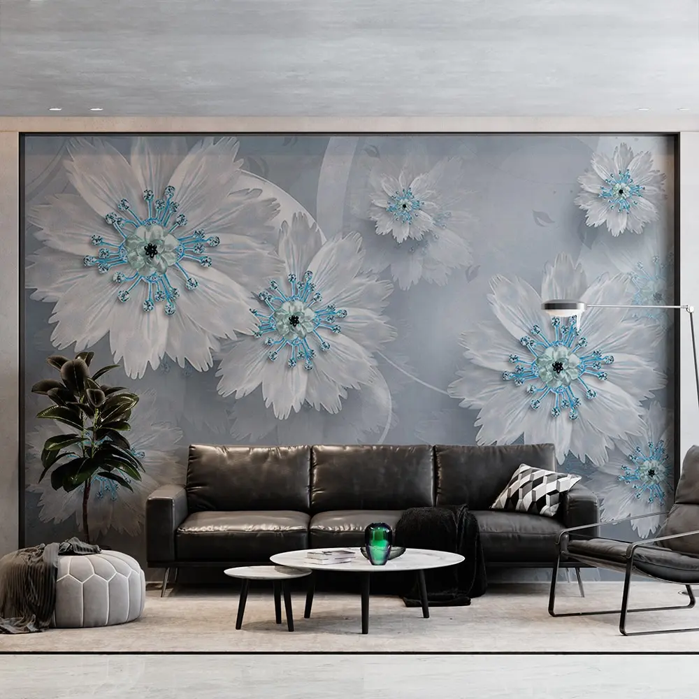 Обои фотообои 3d на стену обои флизелиновые фото WRS Голубые цветы-снежинки |