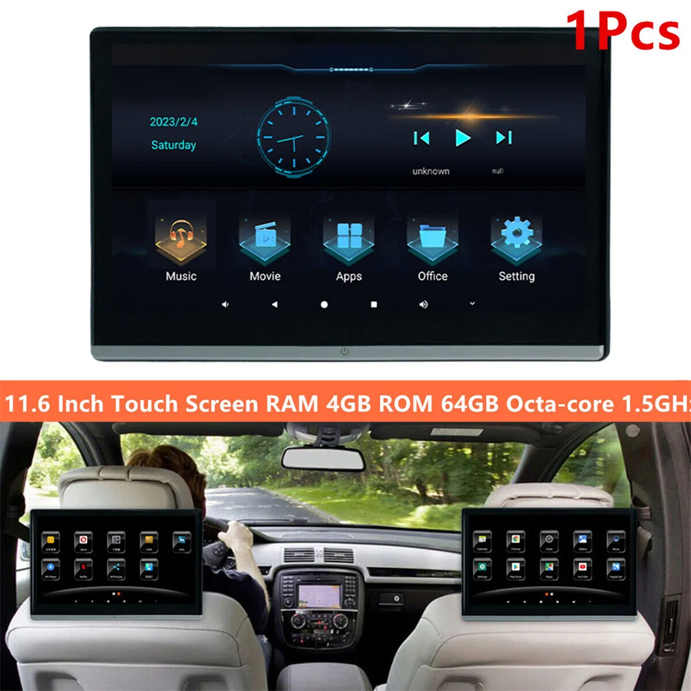 

11.6 Inch Android 11 Car Headrest Monitor 1920*1080 11.6" IPS Touch Screen with Screen Mirroring WIFI/HDMI/AV Audio Bluetooth FM