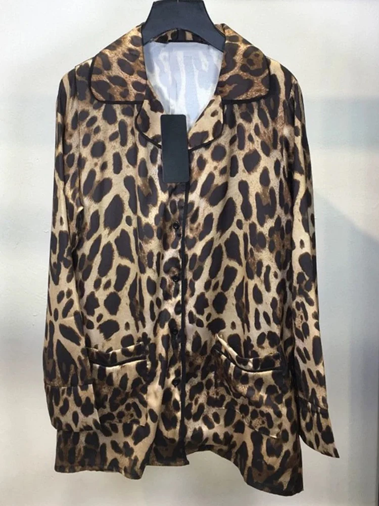 Новая осенняя рубашка с леопардовым принтом и лацканами на шнуровке женский