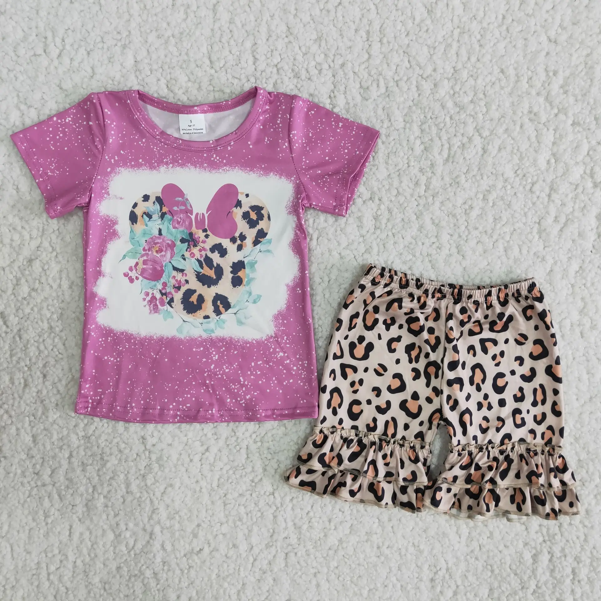 

Baby Girls Summer Cartoon Outfits Toddlers Short Sleeves Top Leopard Shorts Wholesale Boutique Kids Clothing Sets Children Style