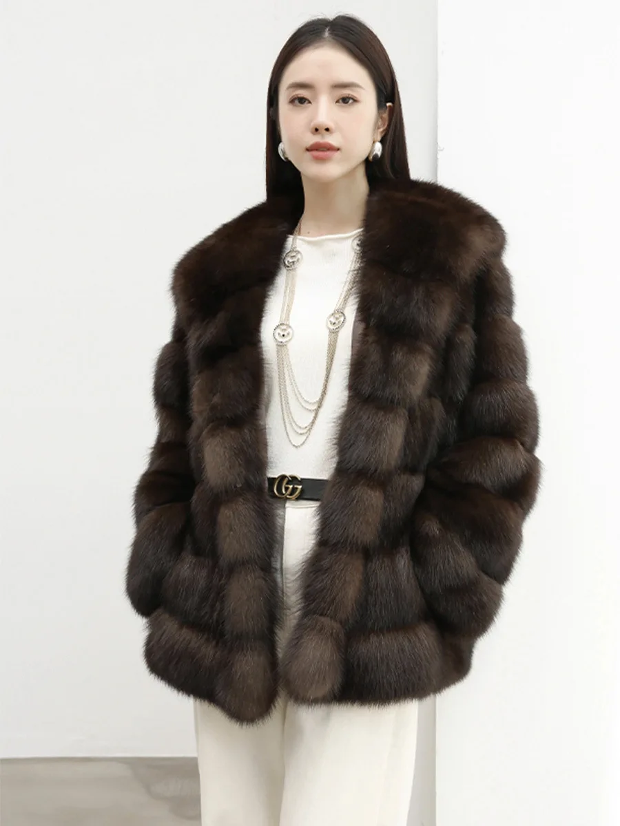 Новинка 2024 русское собольное пальто Звездное небо женская шерстяная