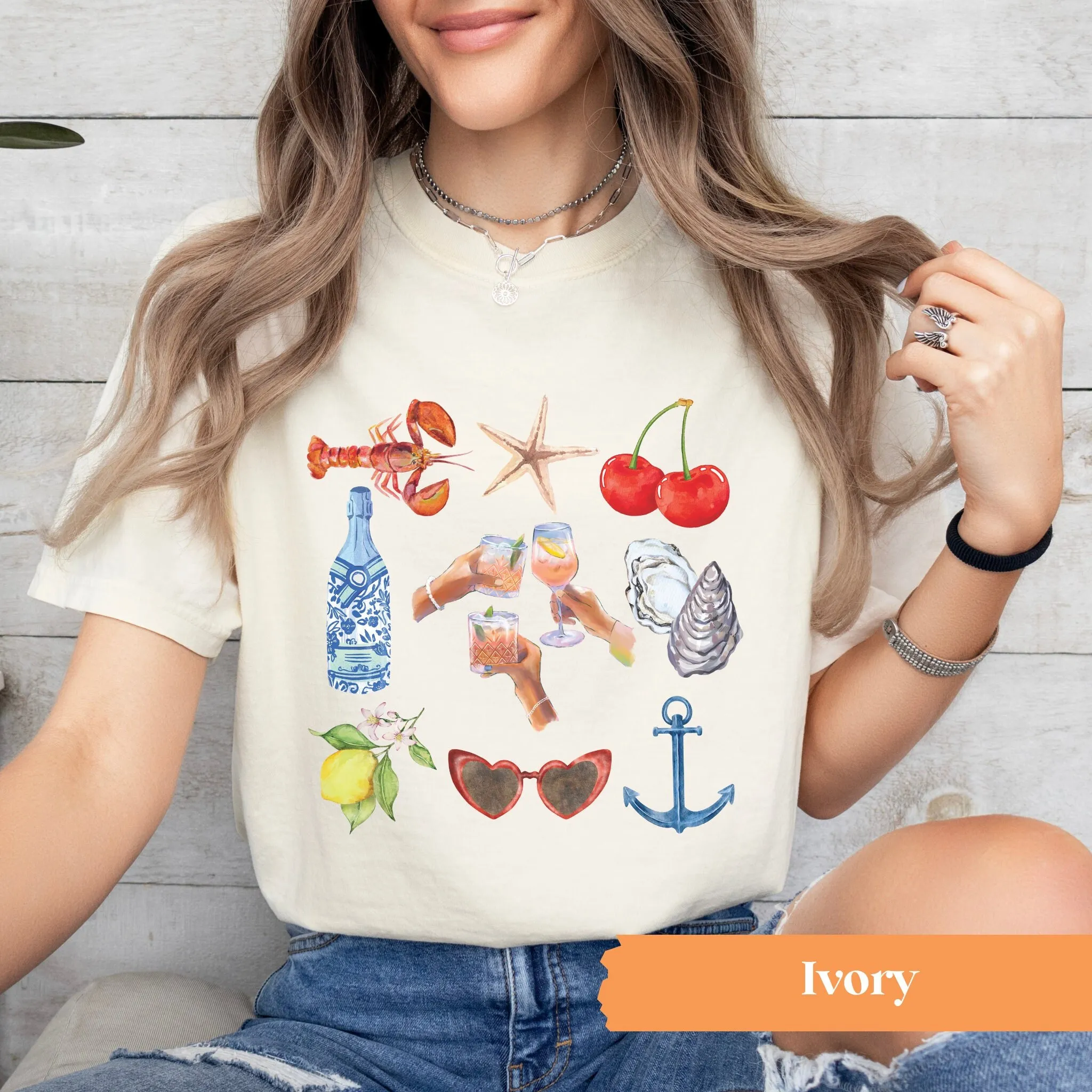 Футболка с средиземноморским коллажем итальянская еда комфортные цвета