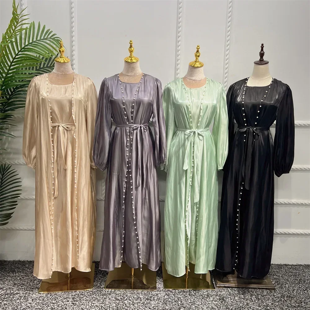 2-х предметное шелковое атласное кимоно Абая под платьем Марокко Мусульманские