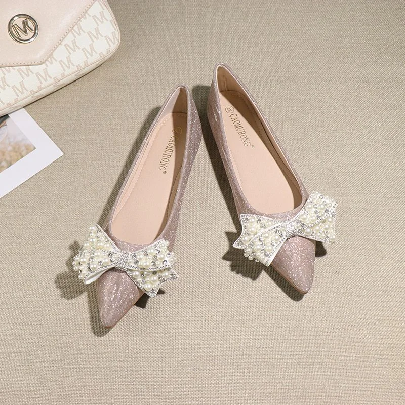 Women Loafers Silver Crystal Flat Shoes Designer Shoes Women Bridal Shoes Bow Flat Heel Wedding Shoes 2023 New Zapatos De Mujer