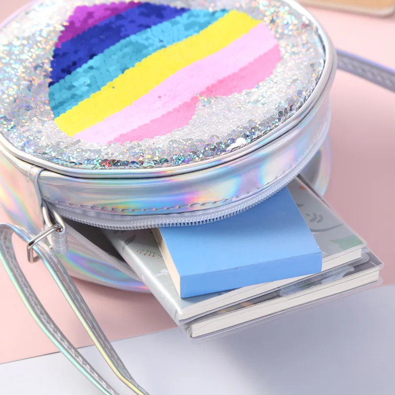 Цветные блестки Love Kids круглые сумки через плечо милая студенческая сумка с