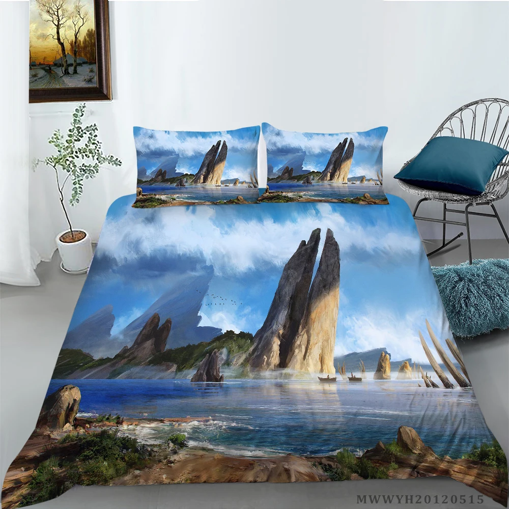 3D Groene Waterval Olieverf Afdrukken Beddengoed Set Dekbedovertrek Met Kussenslopen Twin Koningin Koning Maten 2/3 шт.
