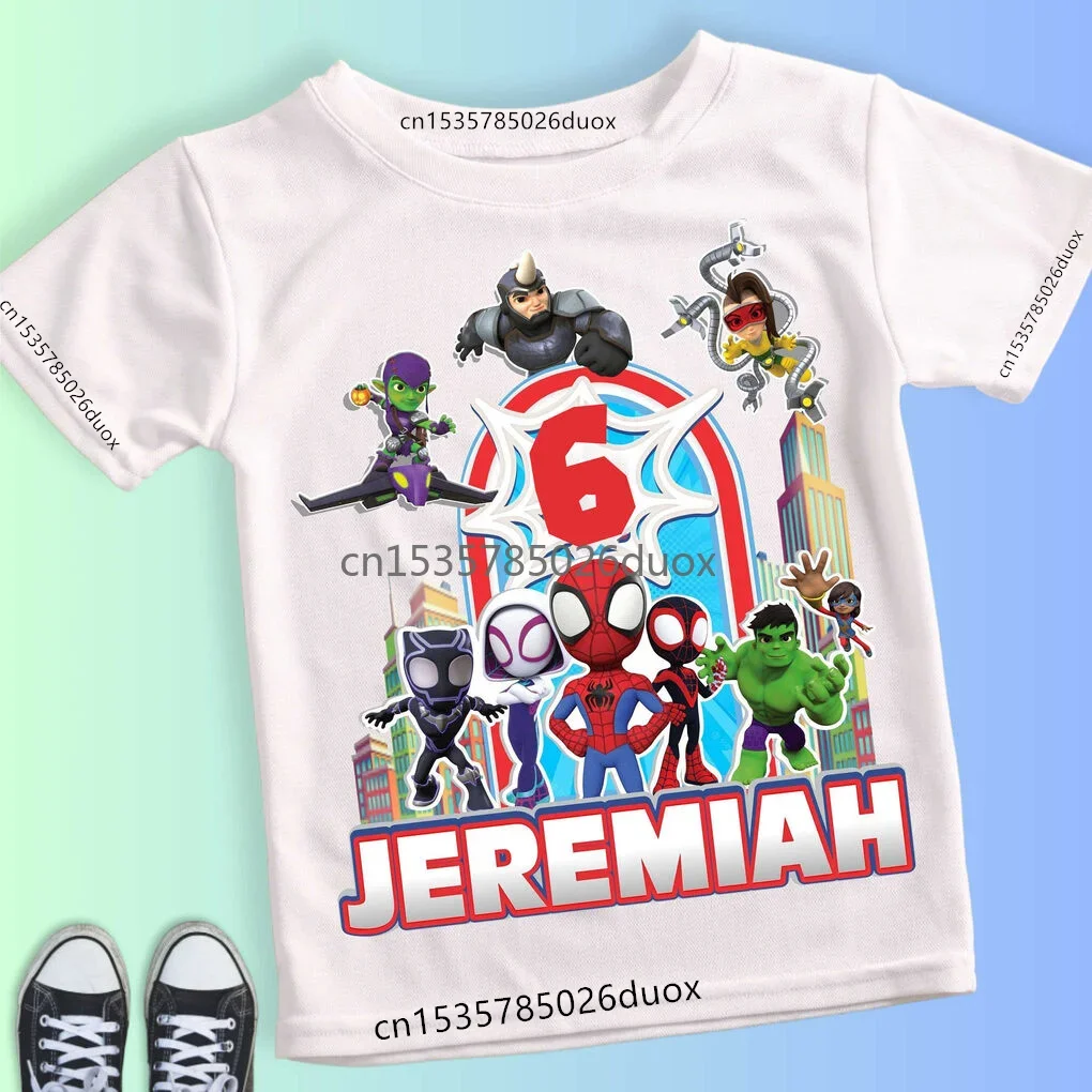 2 3 4 5 6 7 8 Marvel SuperHero Birthday Custom Name Short Sleeved Boy T-shirt The Avengers Personalize Girl Shirt