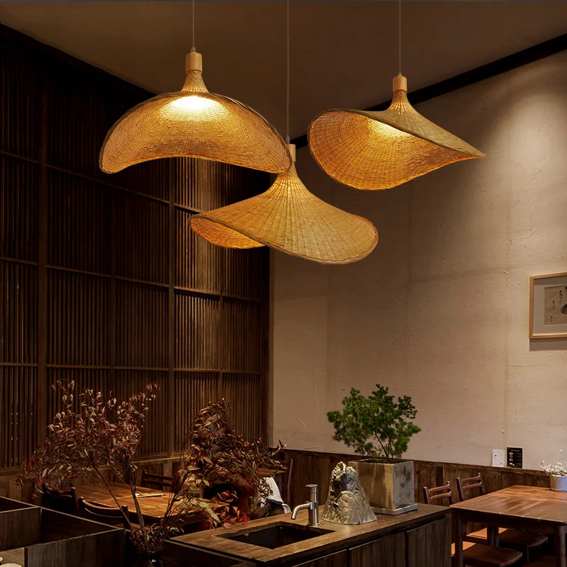 

Classical Bamboo Weaving Chandelier Lamp Handmade Pendant light Hanging LED Ceiling Fixtures Rattan Woven Home Bedroom Decors