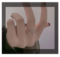 six star silver ring female new high grade simple cold wind opening adjustment index finger ring