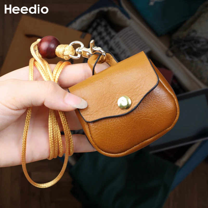 Мини-кошелек Для Монет Airpods С Ремешком Защитный Чехол Из Натуральной Кожи Ручной