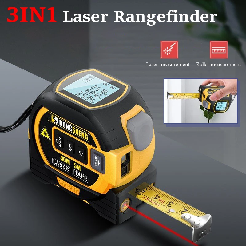 3 In 1  Laser Tape Measure Laser Distance Measuring Rangefinder Infrared High-precision Digital Electronic Ruler Measuring Level