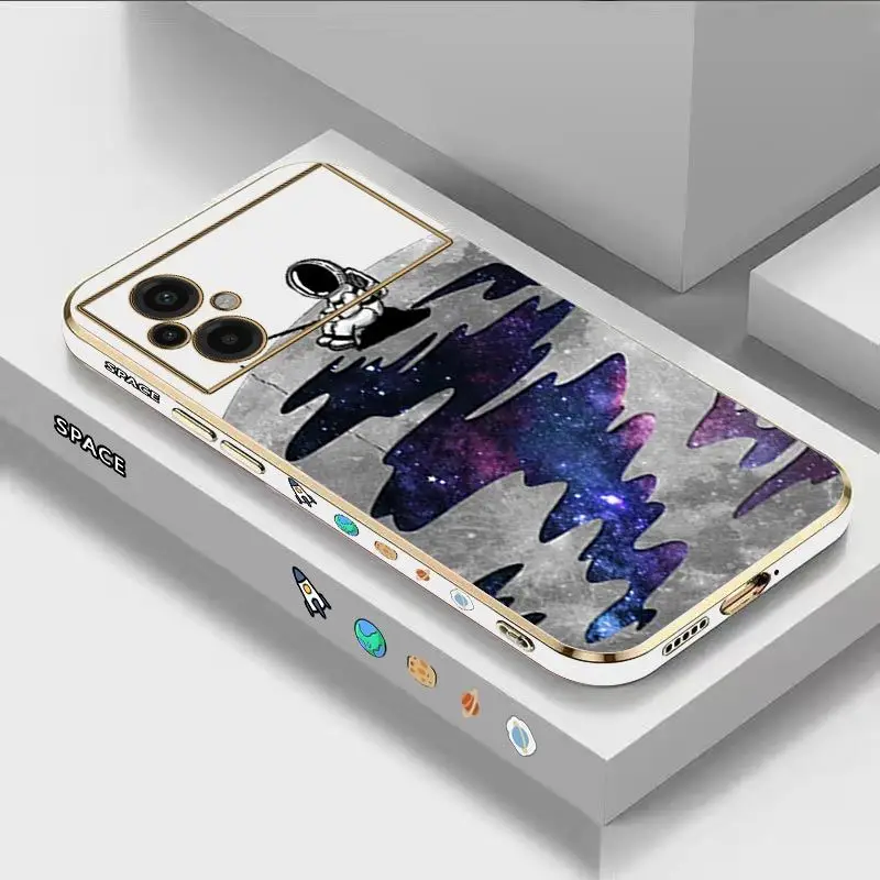 

Fishing Astronauts Luxury Plating Phone Case For Xiaomi Poco M5 F4 F4 GT X4 X4 GT M4 Pro F3 X3 M3 X3 NFC X2 X3 Pro C40 Cover
