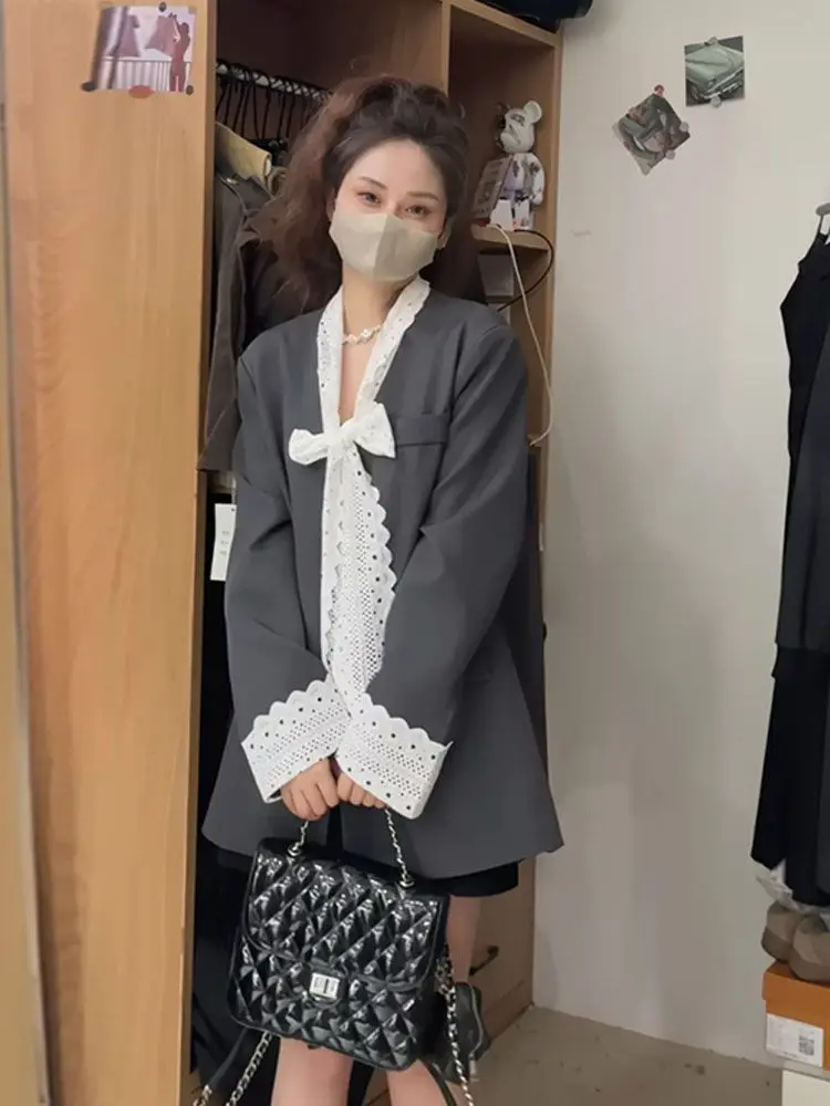 Осенне-зимний дизайнерский костюм средней длины с v-образным вырезом женский